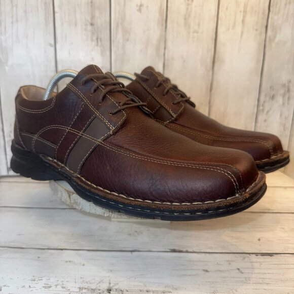 Clarks Espace Oiled Brown Leather Derby Oxford Shoes USA Men's Size 10 M - Picture 1 of 8
